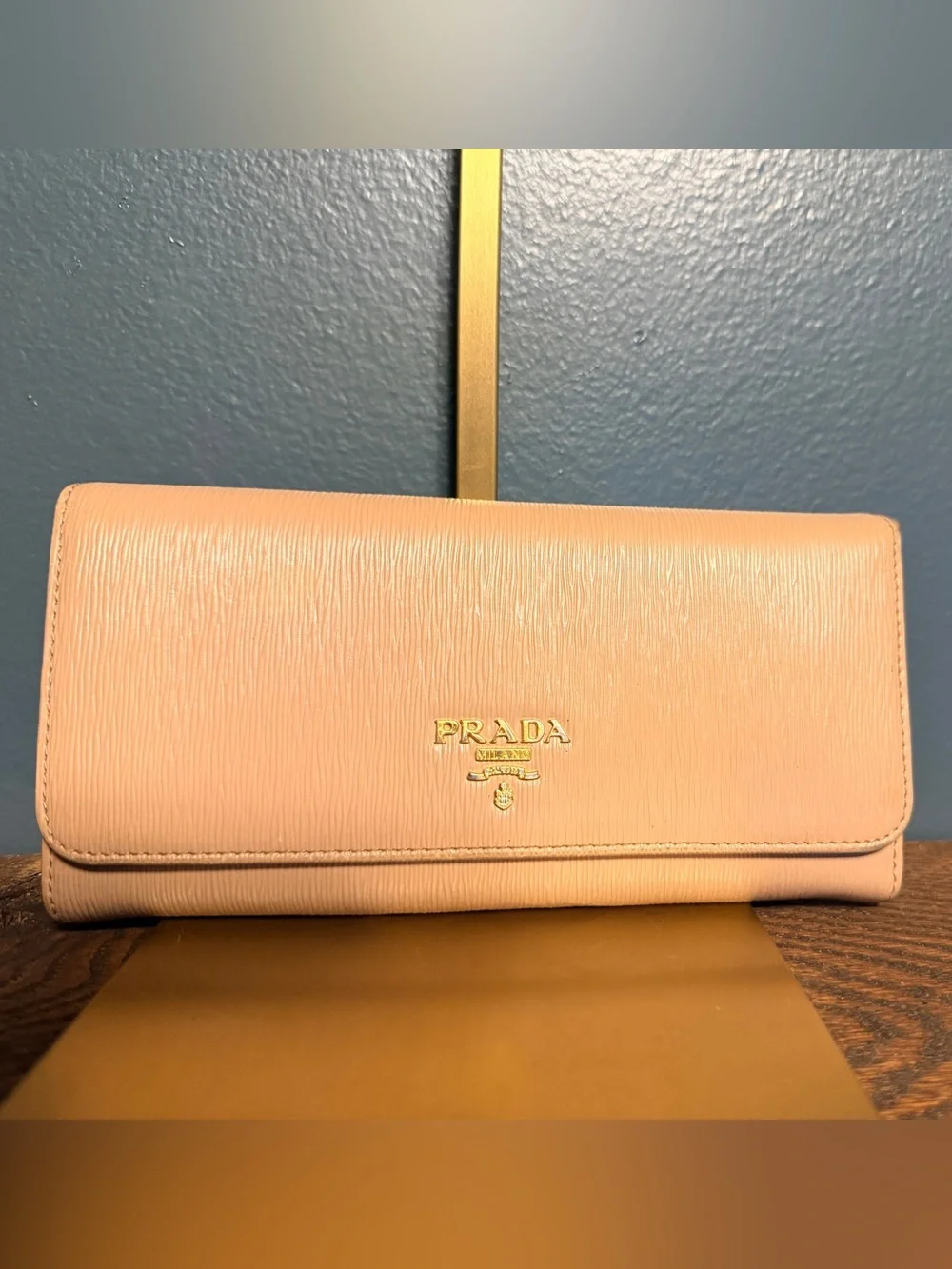 Prada Pink Saffiano Leather Continental Wallet with Gold Logo